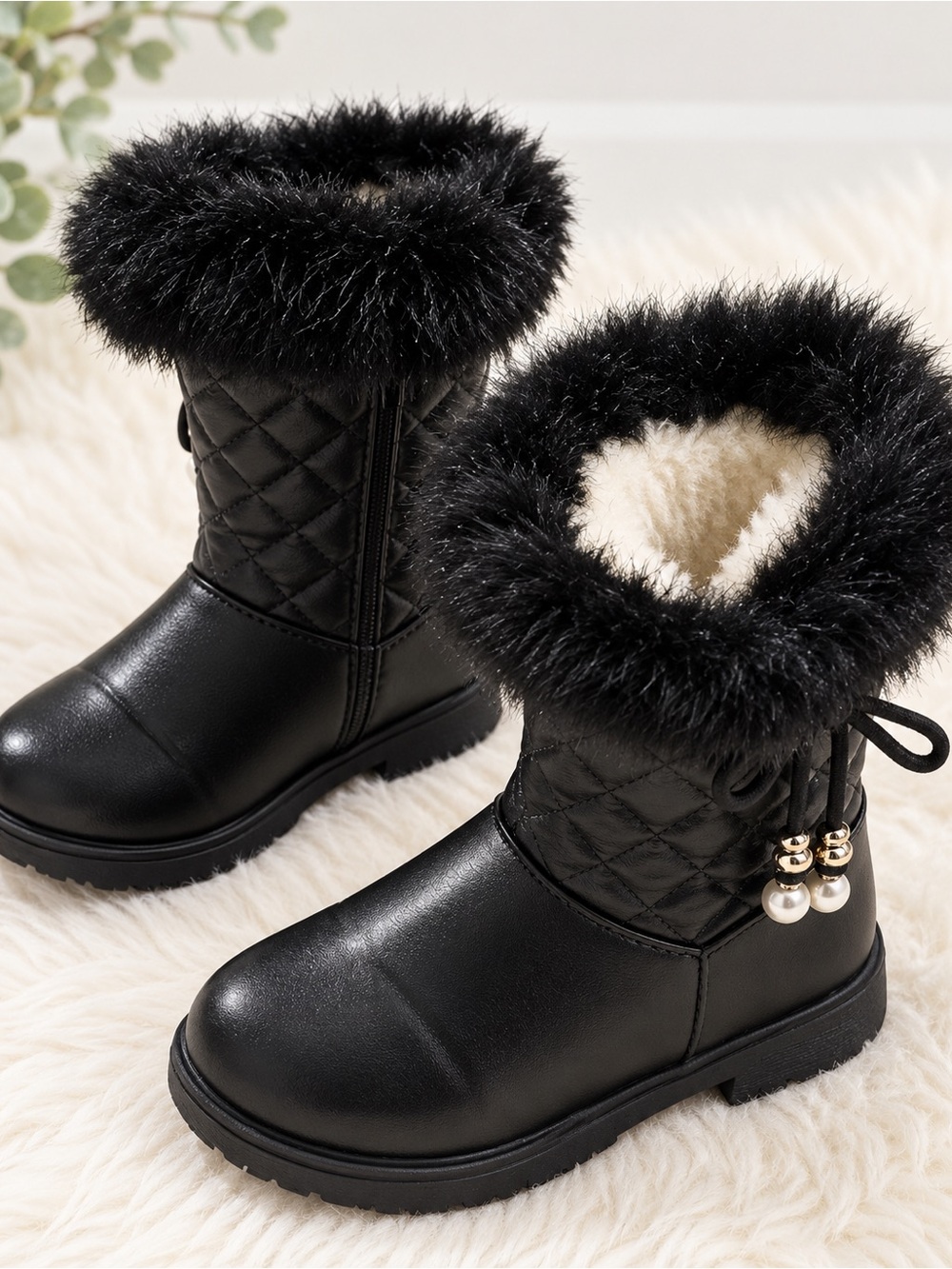 Girls Black Faux Fur Winter Boots – EU 33 / US Kids 1.5